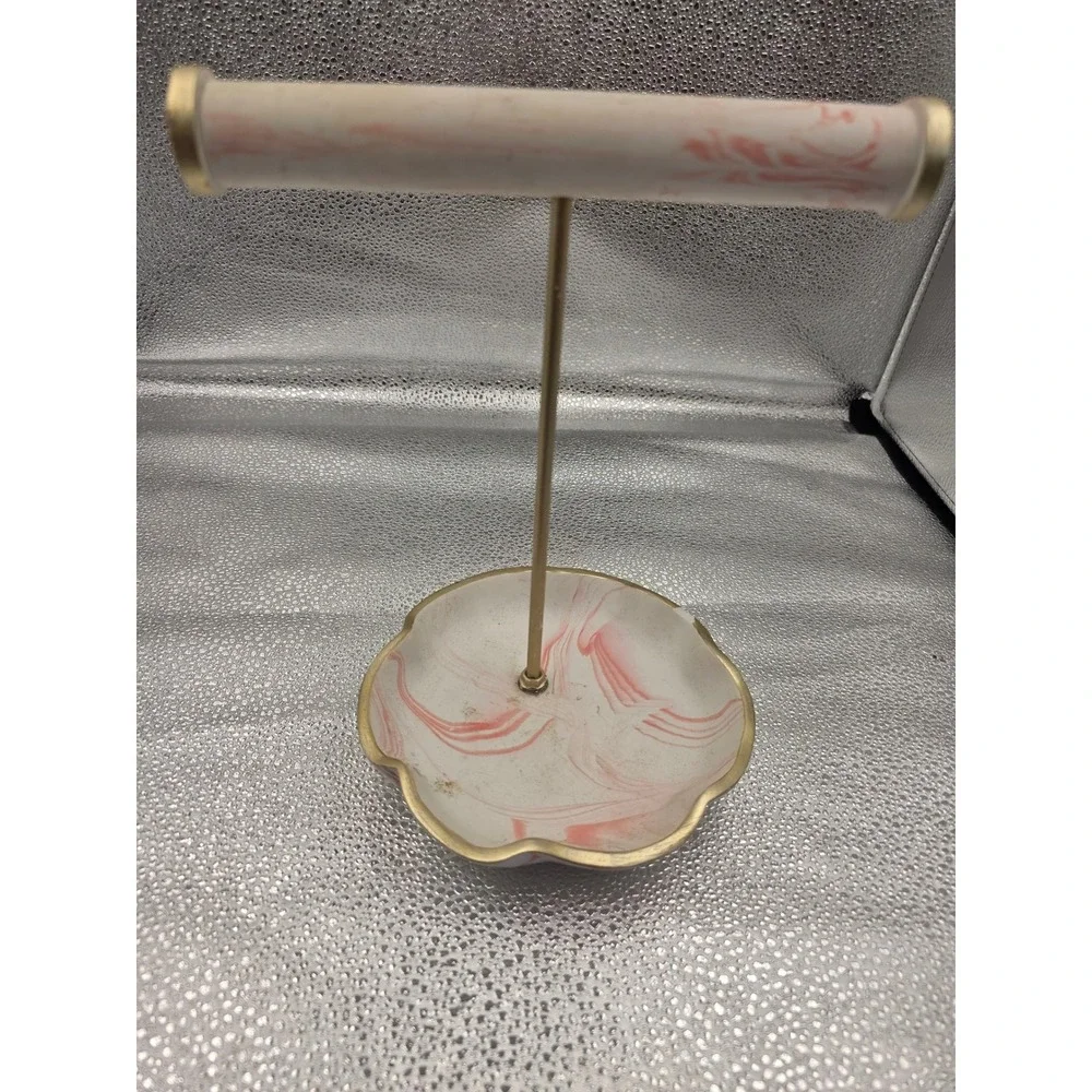 Pink Marbled Jewelry Stand T-Bar Bracelet Holder Catchall Tray Gold 373024 O1